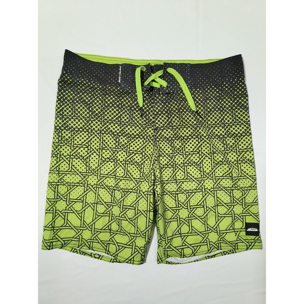 Pipeline Mens Board Shorts Size 32 Lime Green Black Geometric Surf Swim Trunks